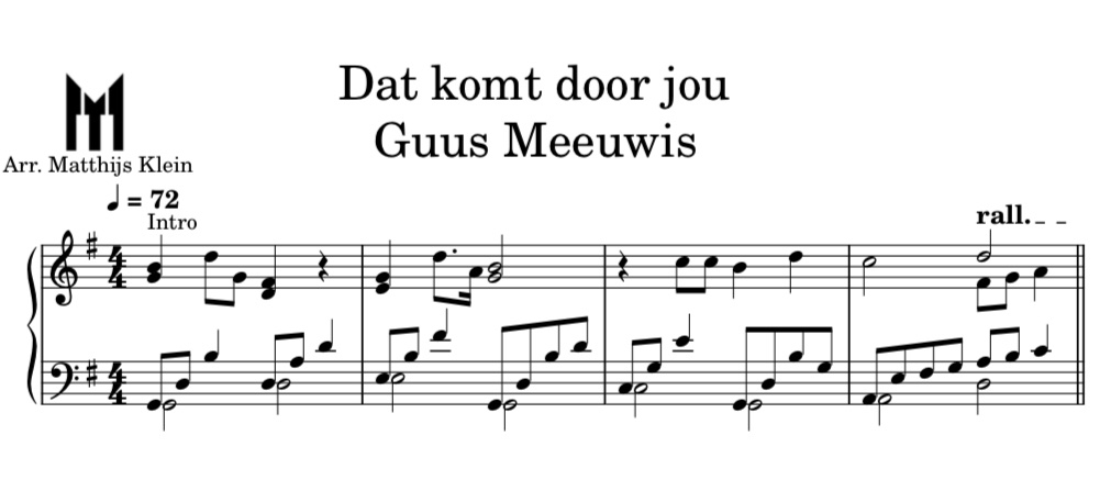 Dat komt door jou - Guus Meewis (arr. Piano)