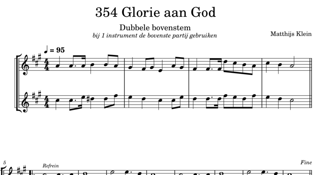 Opwekking 354 - Glorie aan God - dubbele bovenstem - Fluit
