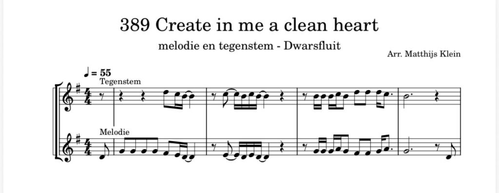 Opwekking 389 - Create in me a clean heart - tegenstem C fluit