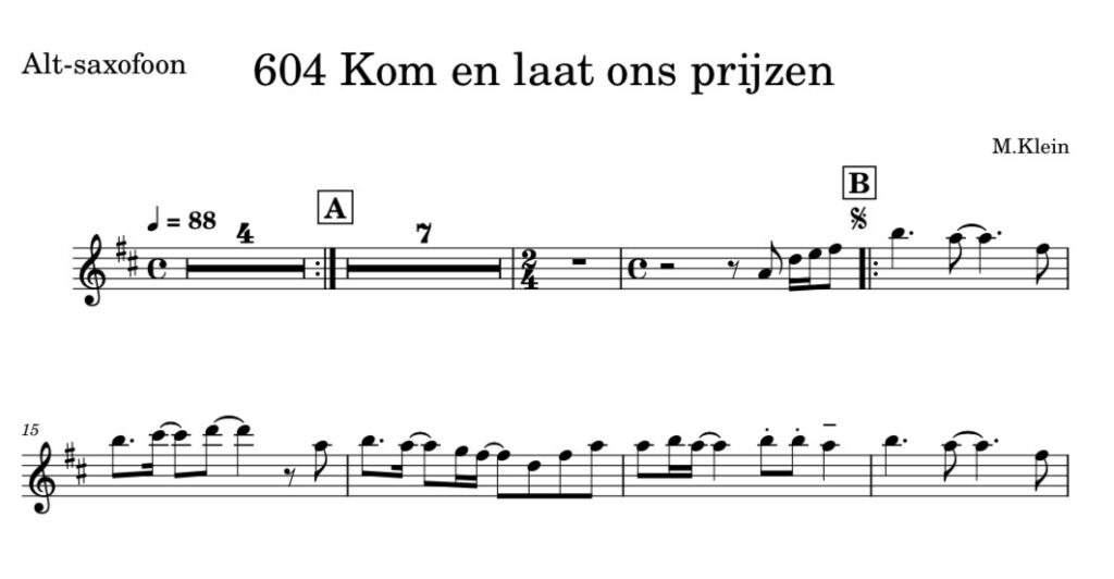 Opwekking 604 - Kom en laat… - bovenstem Eb Altosax