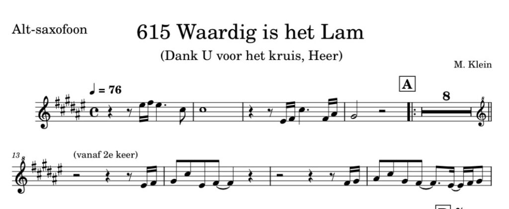 Opwekking 615 - Waardig is het Lam - bovenstem Eb Altosax