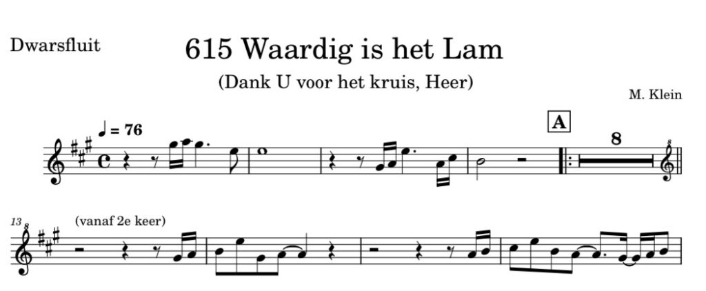 Opwekking 615 – Waardig is het Lam – bovenstem C Dwarsfluit